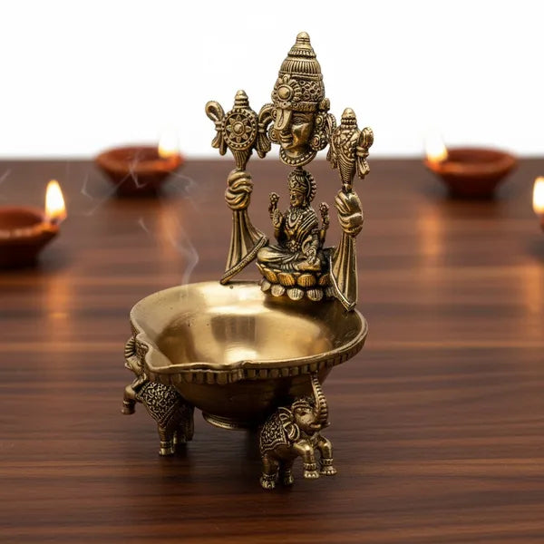 Brass Goddess Lakshmi Elephant Base Diya Oil Lamp 12.7 cm