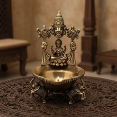 Brass Goddess Lakshmi Elephant Base Diya Oil Lamp 12.7 cm