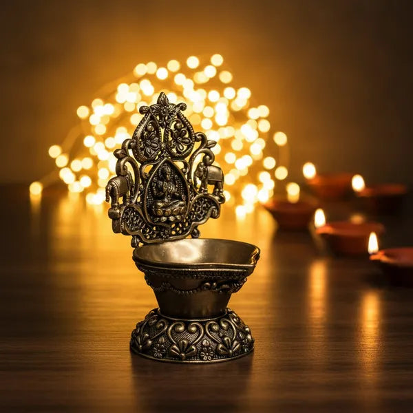 Brass Antique Finish Diya with Decorative Backplate
