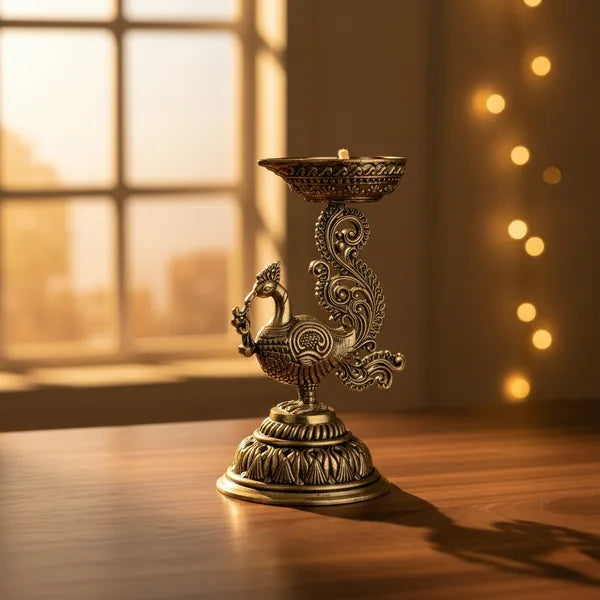 Brass Peacock Diya Stand