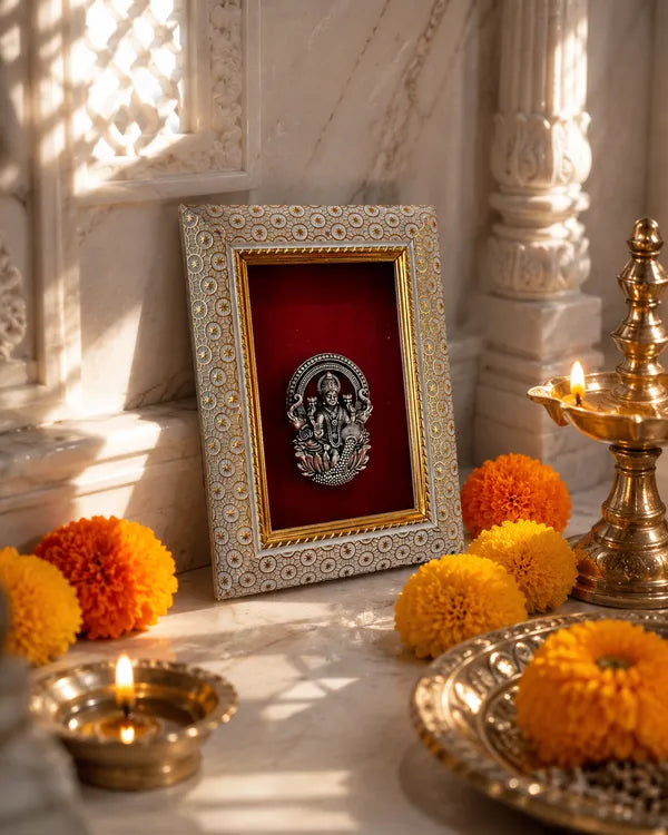Goddess Laxmi Brass Idol Frame 20.3x15.2 cm