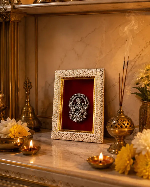 Goddess Laxmi Brass Idol Frame 20.3x15.2 cm
