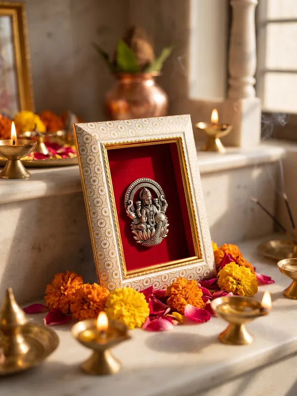 Goddess Laxmi Brass Idol Frame 20.3x15.2 cm