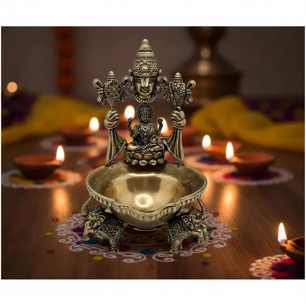 Brass Goddess Lakshmi Elephant Base Diya Oil Lamp 12.7 cm