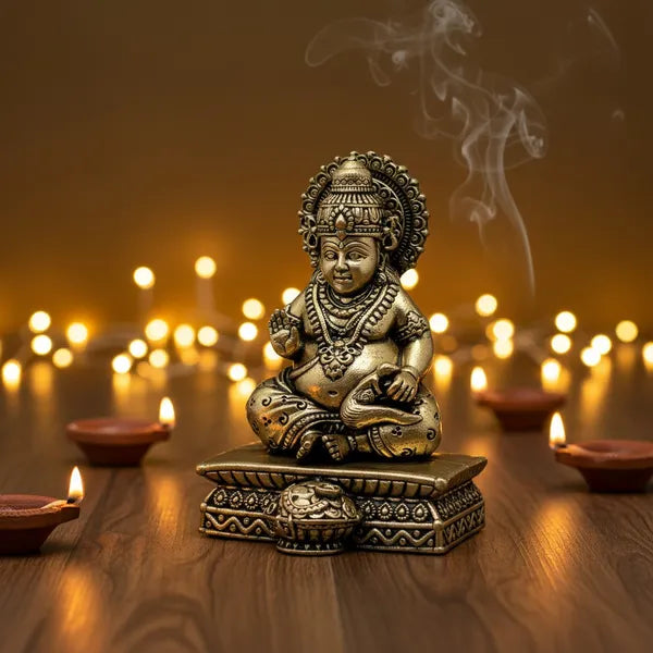 Antique Brass Finish Lord Kubera Idol 7.6 cm