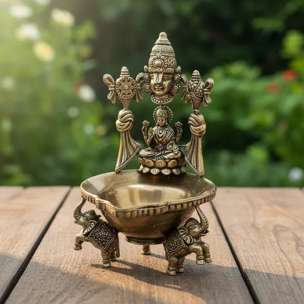 Brass Goddess Lakshmi Elephant Base Diya Oil Lamp 12.7 cm