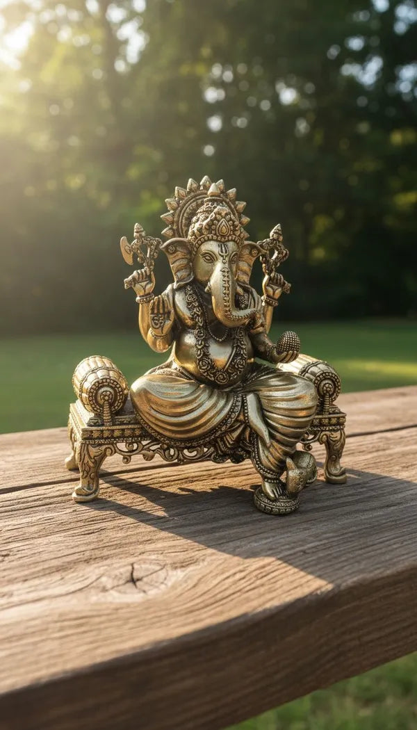 Lord Ganesha Brass Idol on Singhasana
