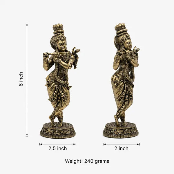 Brass Lord Krishna Playing Flute Idol 15.2 cm