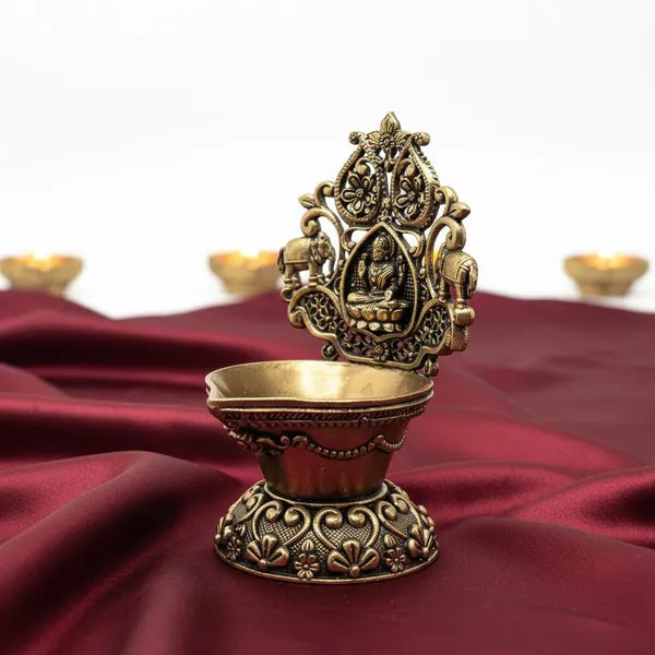 Brass Antique Finish Diya with Decorative Backplate