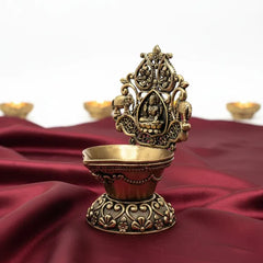 Brass Antique Finish Diya with Decorative Backplate