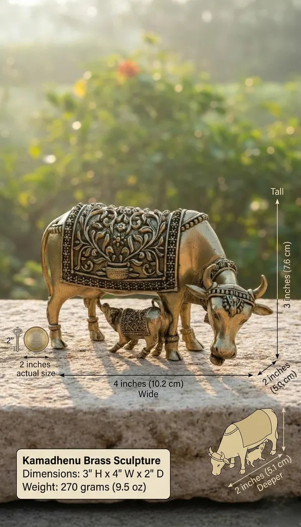 Brass Decorative Cow And Calf Figurine 7.6 cm