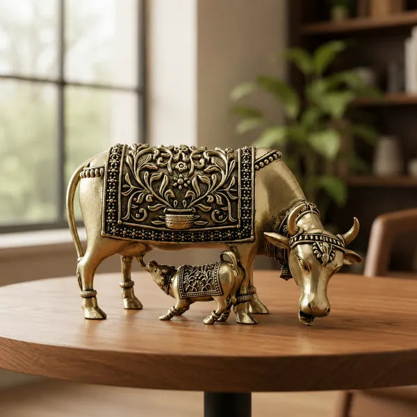 Brass Decorative Cow And Calf Figurine 7.6 cm