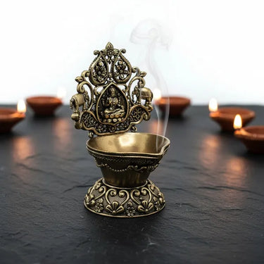 Brass Antique Finish Diya with Decorative Backplate