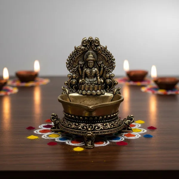 Brass Goddess Lakshmi Diya with Ornate Prabhavali 7.6 cm