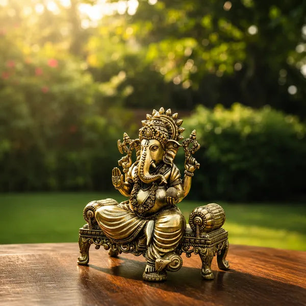 Lord Ganesha Brass Idol on Singhasana