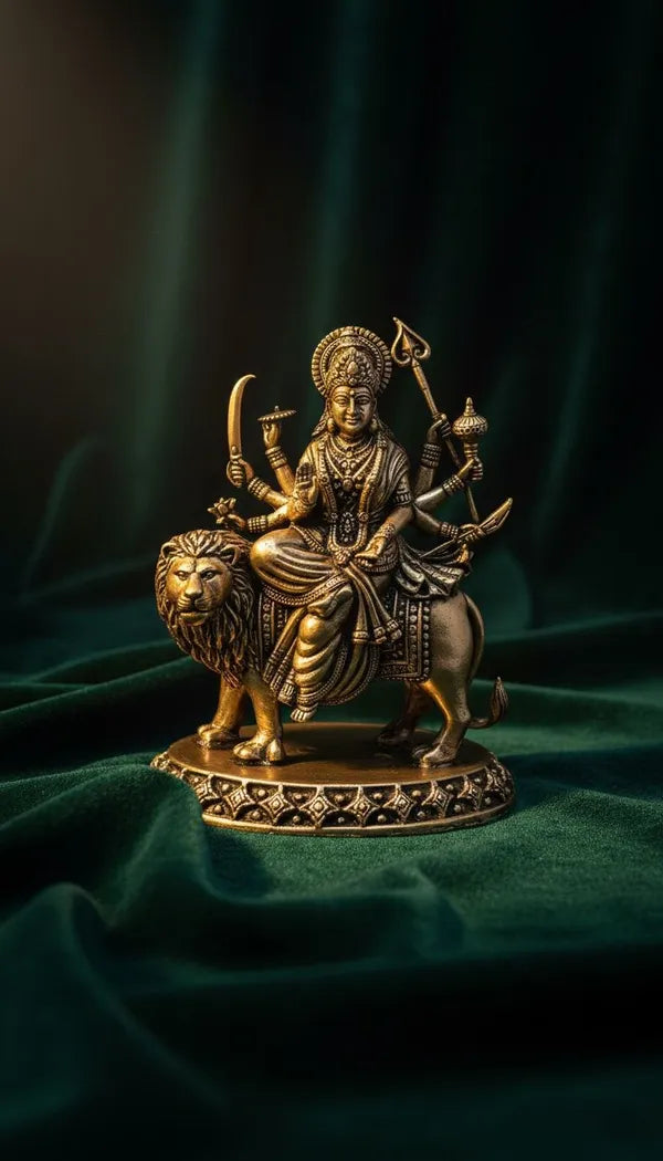 Brass Durga Maa Idol On Lion 7.6 cm