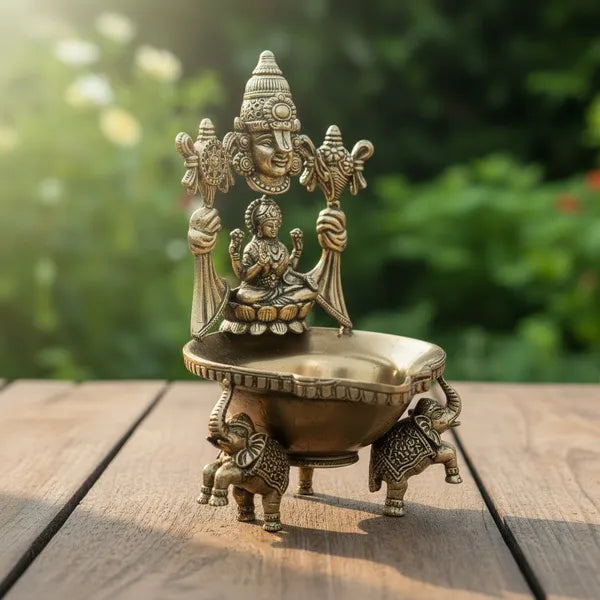 Brass Goddess Lakshmi Elephant Base Diya Oil Lamp 12.7 cm