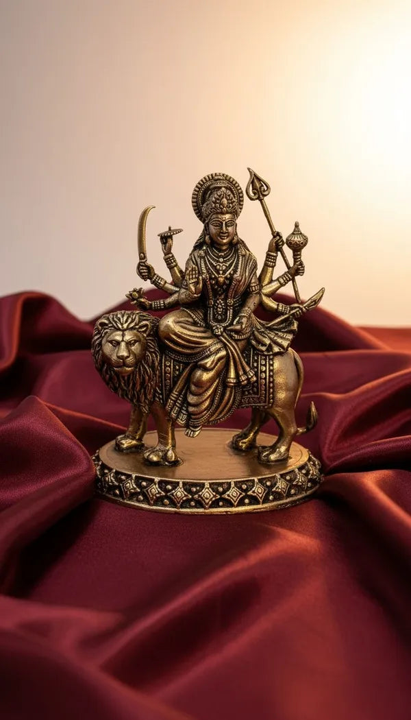 Brass Durga Maa Idol On Lion 7.6 cm