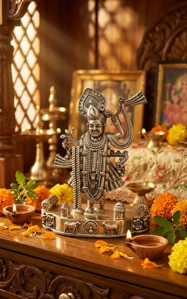 Brass Lord Shrinathji Idol 7.6 cm