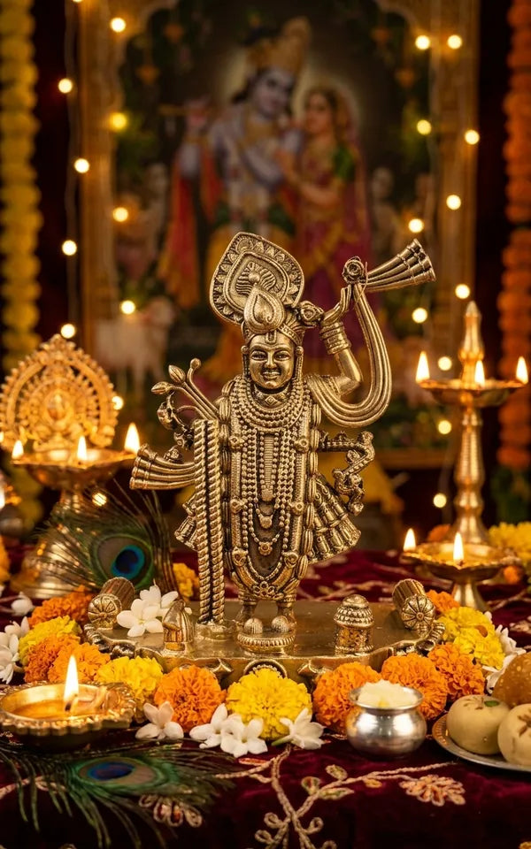 Brass Lord Shrinathji Idol 7.6 cm