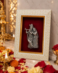 Radha Krishna Brass Idol Frame 20.3x15.2 cm