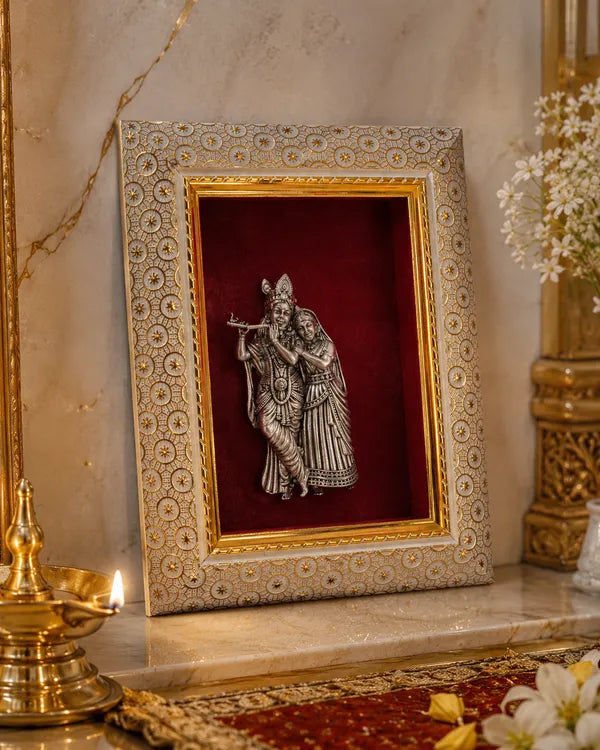 Radha Krishna Brass Idol Frame 20.3x15.2 cm