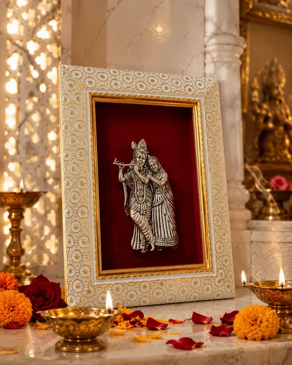 Radha Krishna Brass Idol Frame 20.3x15.2 cm