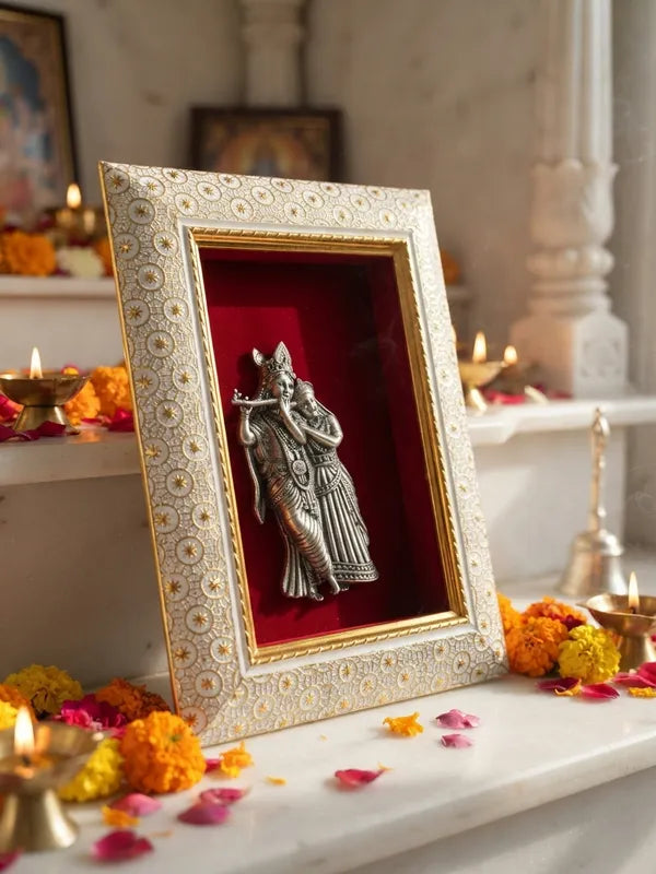 Radha Krishna Brass Idol Frame 20.3x15.2 cm
