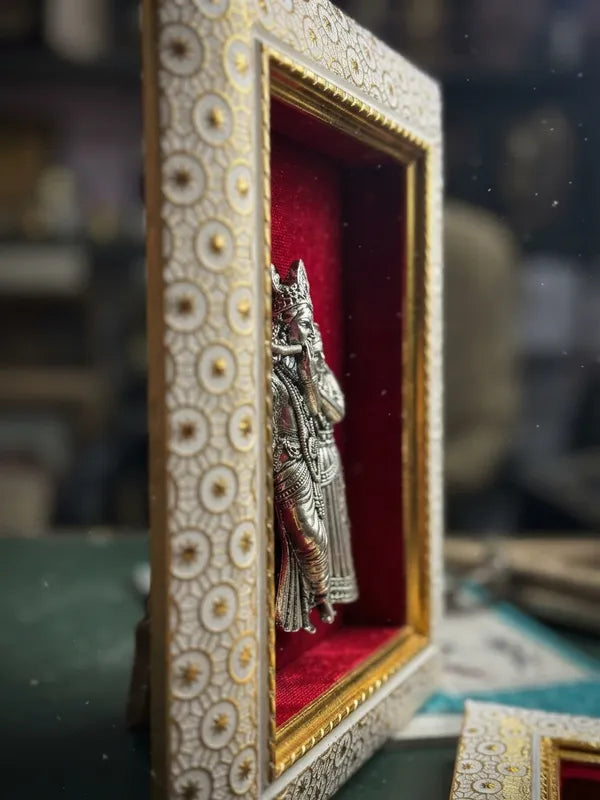Radha Krishna Brass Idol Frame 20.3x15.2 cm