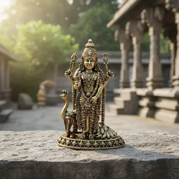 Brass Murugan With Peacock Idol 10.2 cm