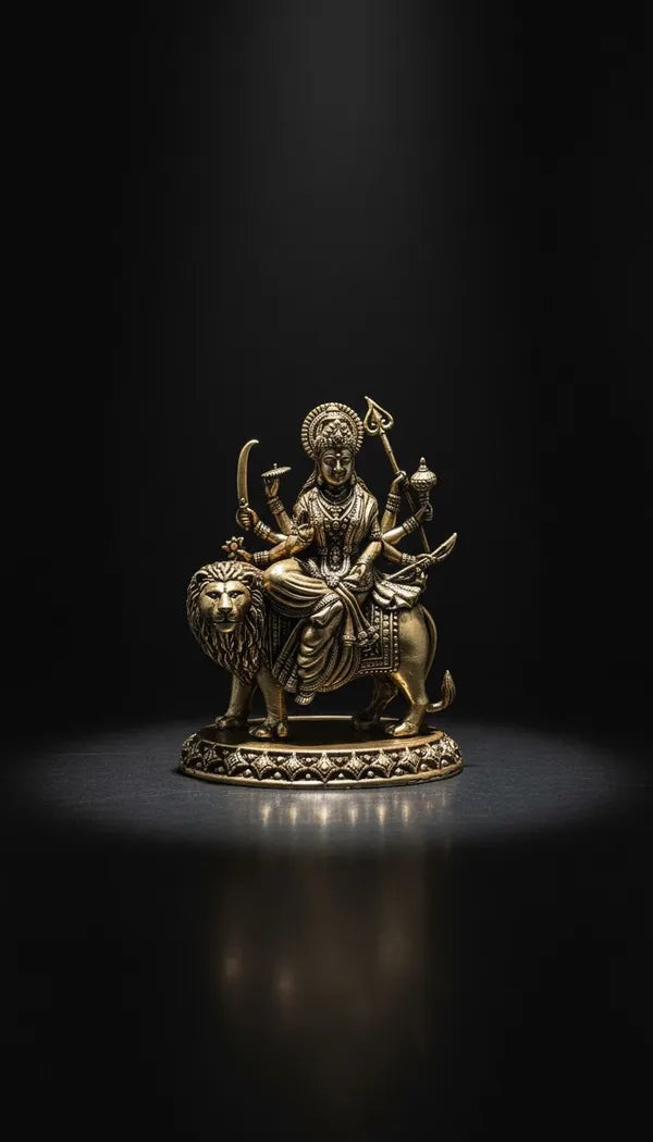 Brass Durga Maa Idol On Lion 7.6 cm
