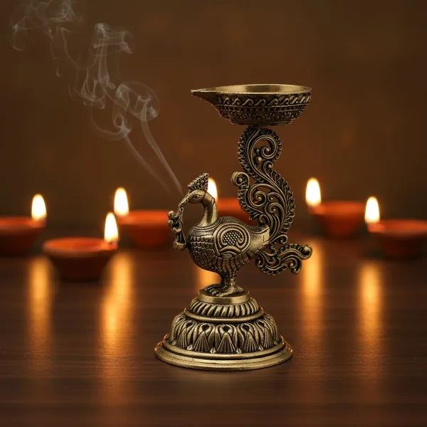 Brass Peacock Diya Stand