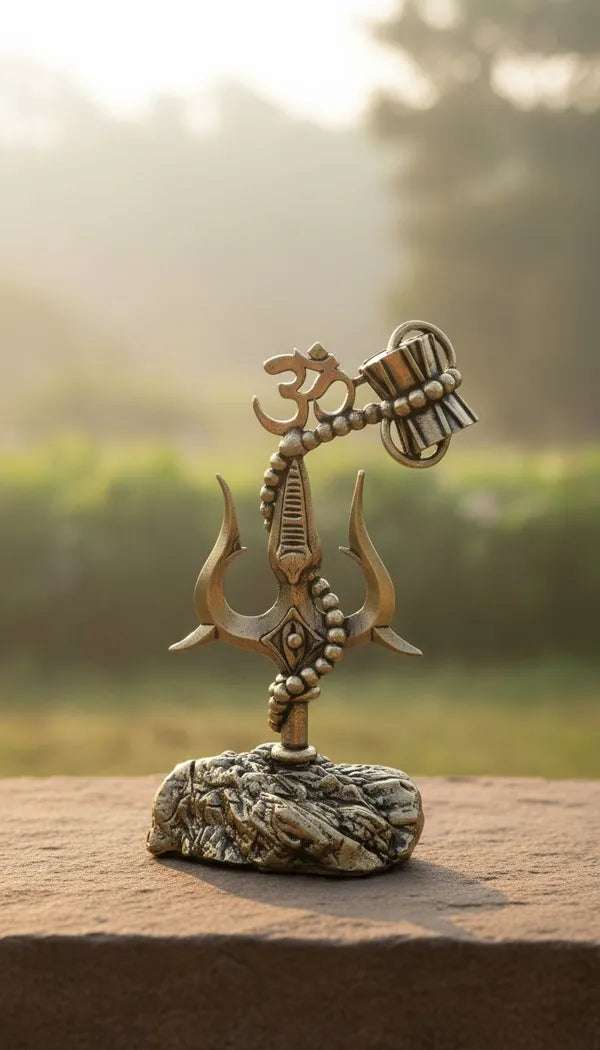 Brass Trishul With Om Idol 10.2 cm