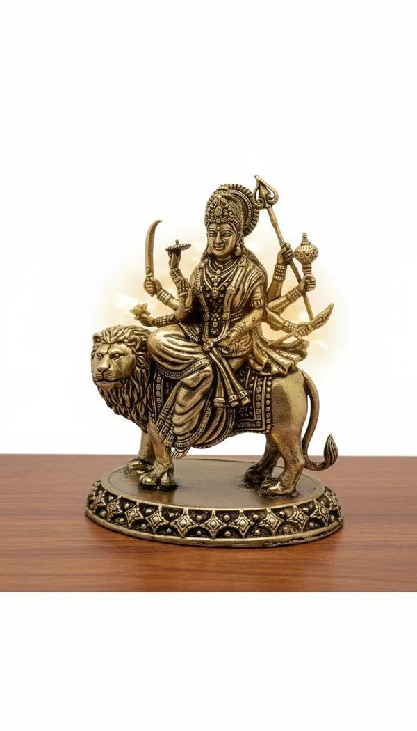 Brass Durga Maa Idol On Lion 7.6 cm