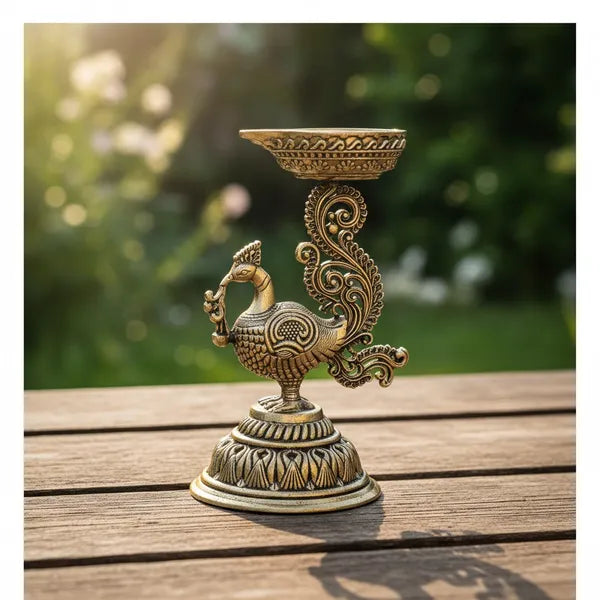 Brass Peacock Diya Stand