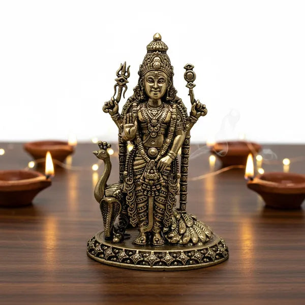 Brass Murugan With Peacock Idol 10.2 cm