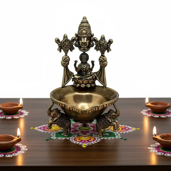 Brass Goddess Lakshmi Elephant Base Diya Oil Lamp 12.7 cm