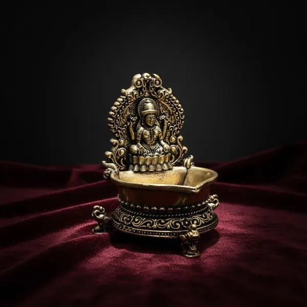 Brass Goddess Lakshmi Diya with Ornate Prabhavali 7.6 cm