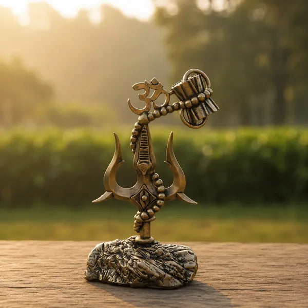 Brass Trishul With Om Idol 10.2 cm