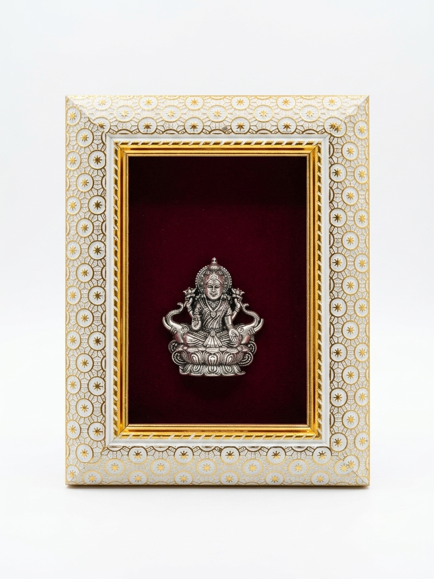 Maa Gaj Lakshmi Brass Idol Frame Silver Plated 8 x 6 inch
