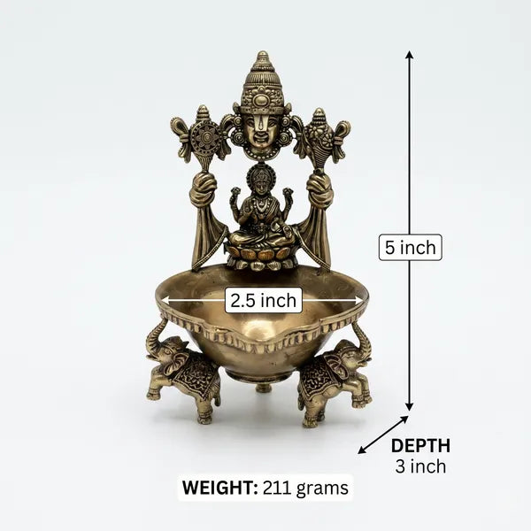 Brass Goddess Lakshmi Elephant Base Diya Oil Lamp 12.7 cm
