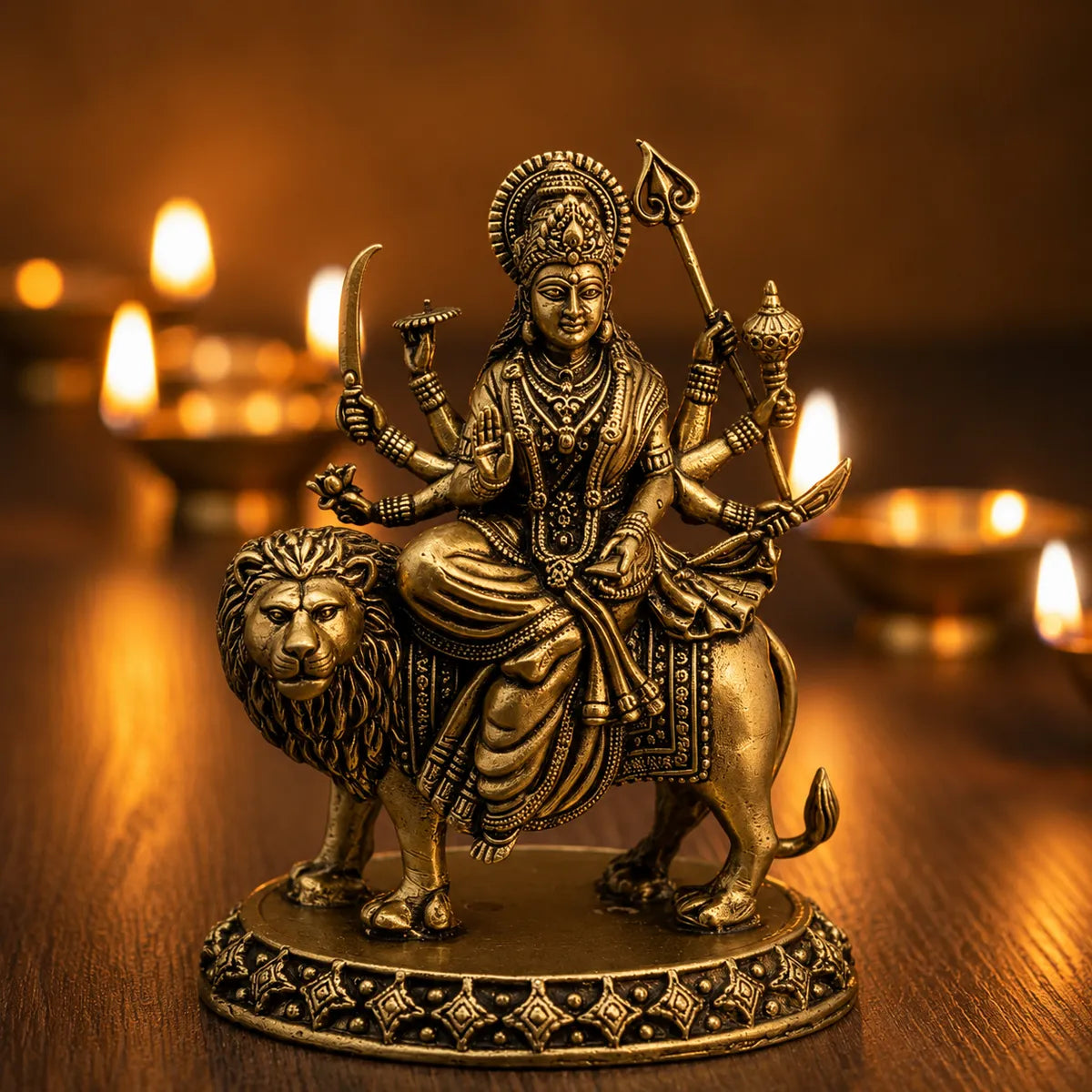 Brass Durga Maa Idol On Lion 7.6 cm