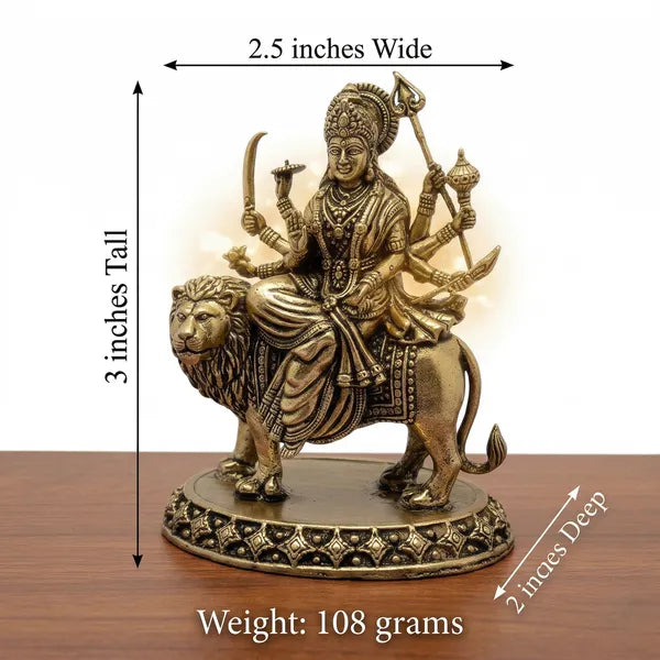 Brass Durga Maa Idol On Lion 7.6 cm